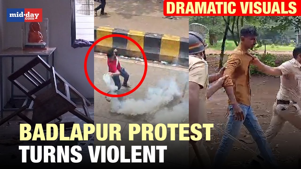 Badlapur school sexual assault case: Protests turn violent, stone pelting on Police – Watch